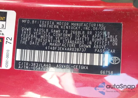 2010 Toyota Camry Xle из США, поврежденный, VIN 4T4BF3EK4AR028737